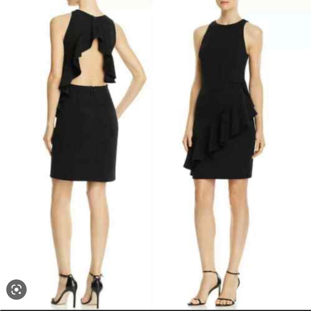 Aidan MATTOX black crepe scuba flounce dress